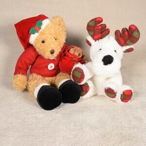 Christmas Bear & Moose Stuffed Animals Holiday Plush Russ 8 inches Gift or Decor
